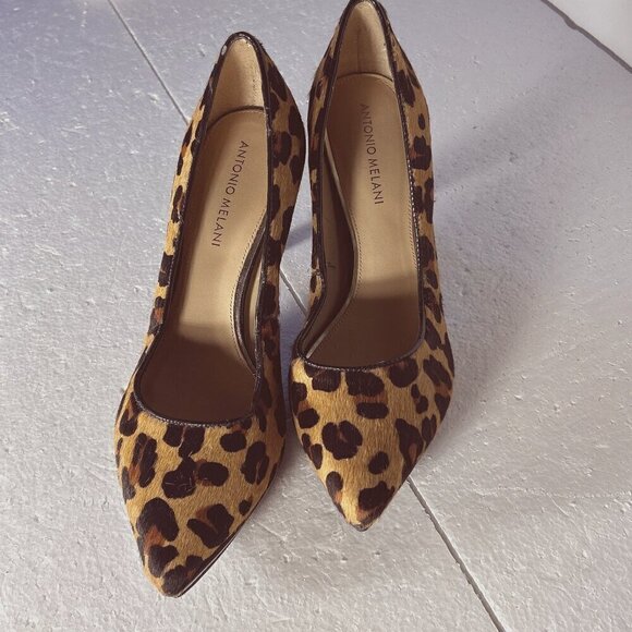 Antonio Melani SZ9 Leopard calf hair leather heels Chic Old Money Timeless - Picture 3 of 10
